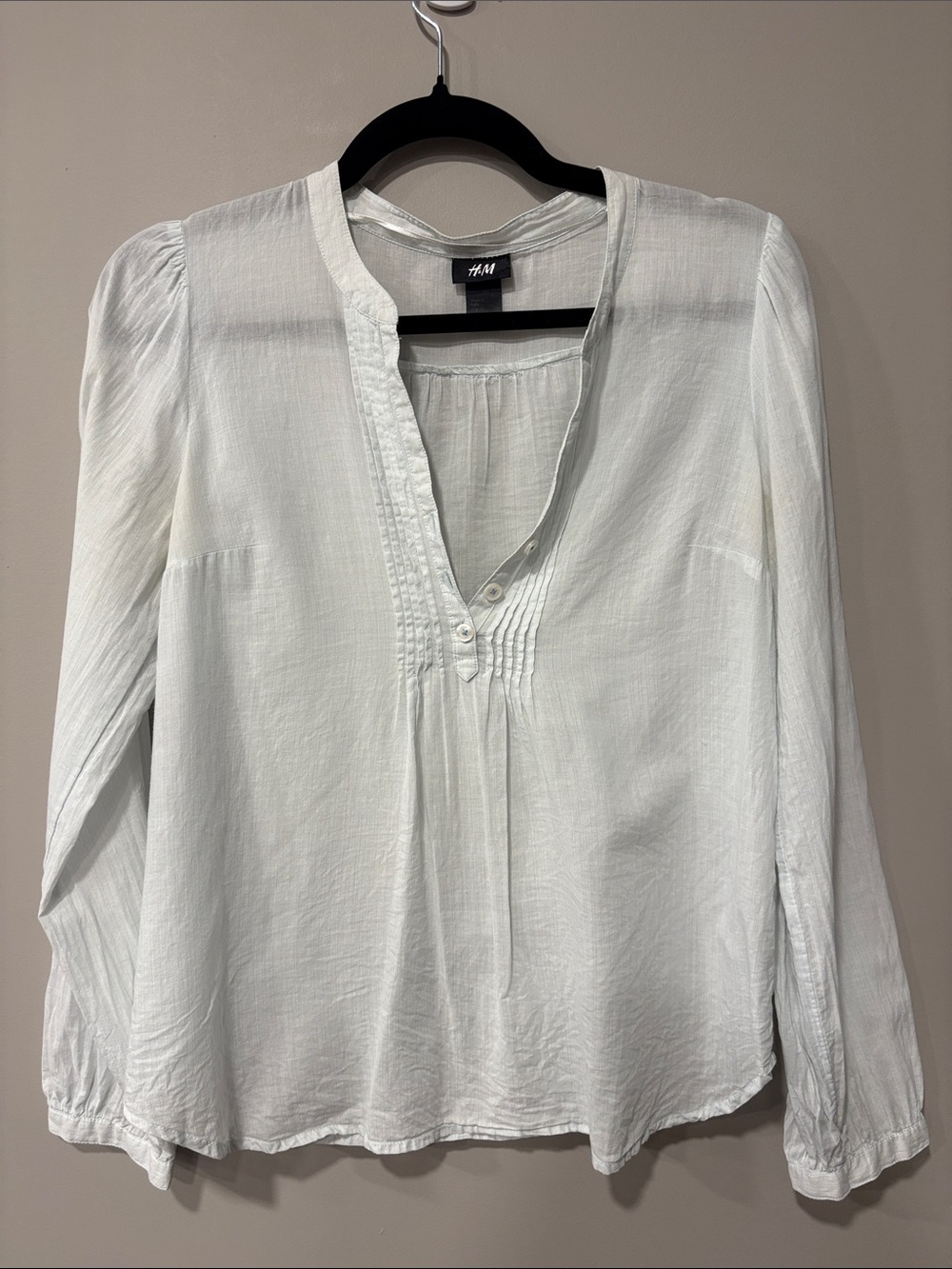 H&M White Pintuck Henley Blouse